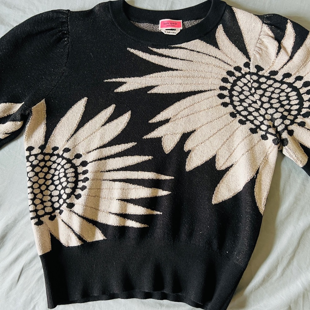 Kate Spade Black and Cream Floral Sweater